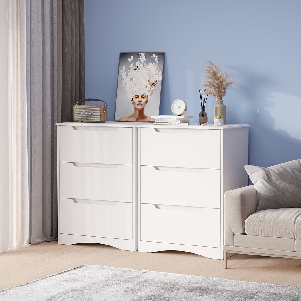 Aiho White Dresser with 3 Drawers, Wood Tall Chest, Built-in Handle Drawers for Bedroom, Home, Living Room, Hallway - White