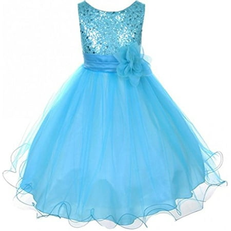 - Big Girls' Gorgeous Sequined Round Neck Tulle Flower Corsage Pageant Flower Girl Dress Aqua 10 (K30D5)