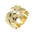thumbnail image 3 of 14K yellow gold hand engrave Hawaiian plumeria scroll band ring cut out edge 12mm size 5, 3 of 5