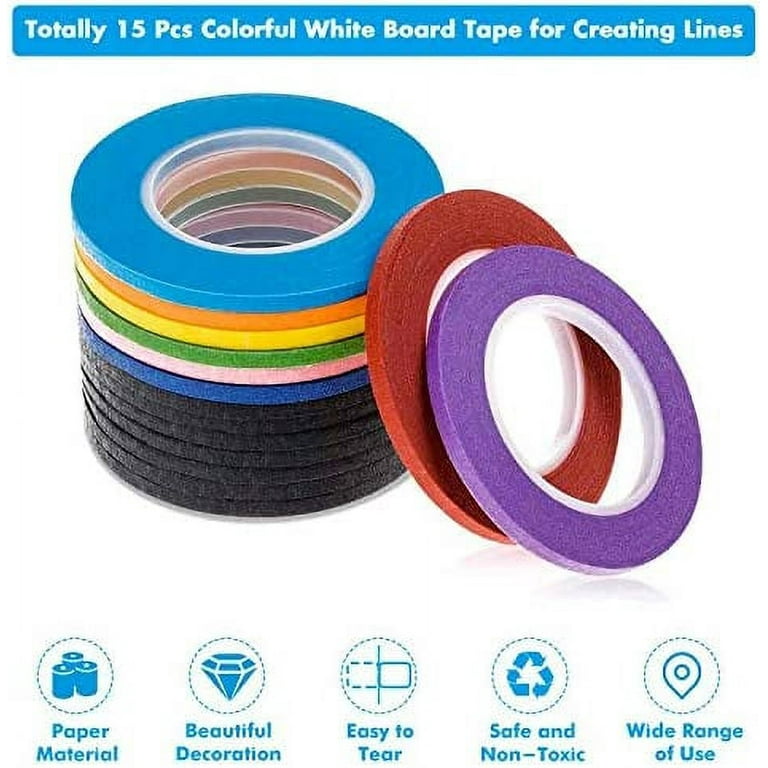 Cridoz 15 Rolls 1/8 Whiteboard Thin Tape Pinstripe Art Tape Dry