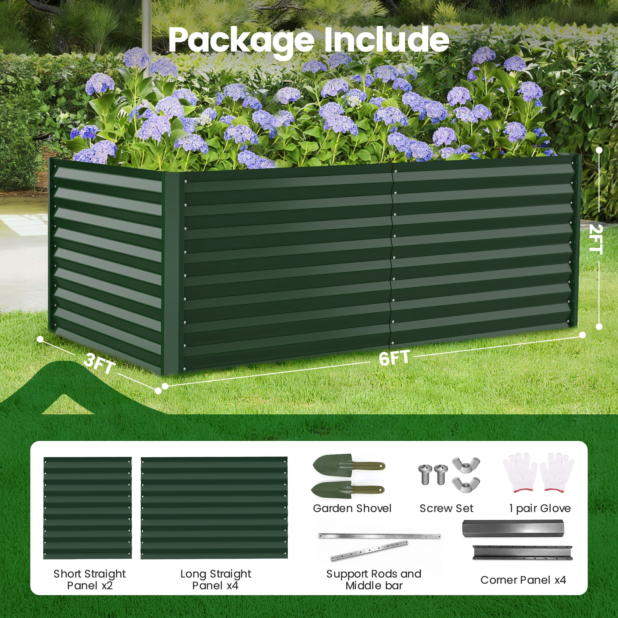 GVDV Raised Garden Bed 6x3x2ft Outdoor, Metal Raised Bed Kit for Backyard, Deep Root Planter Box for Gardening Vegetables, Fruits, Flowers, Rust-Proof, Easy Assembly