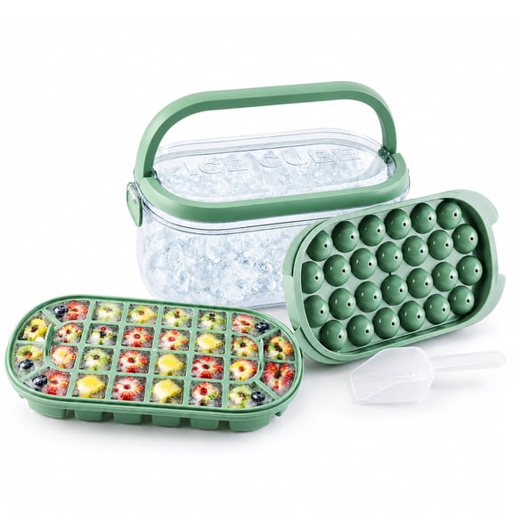 Aovky Ice Cube Tray with Lid and Bin, 2 Pack Ice Trays for Freezer with Storage Container, Scoop & Carry Handle, 54 Grid Easy Release Ice Cube Mold, Stackable Ice Maker for Coffee, Cocktail & Drinks
