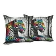 thumbnail image 2 of Ambesonne Leopard Throw Pillow Cover Pack of 2, Rainbow Cat in Greyscale, 2 Pcs-36"x16", Grey Multicolor, 2 of 5