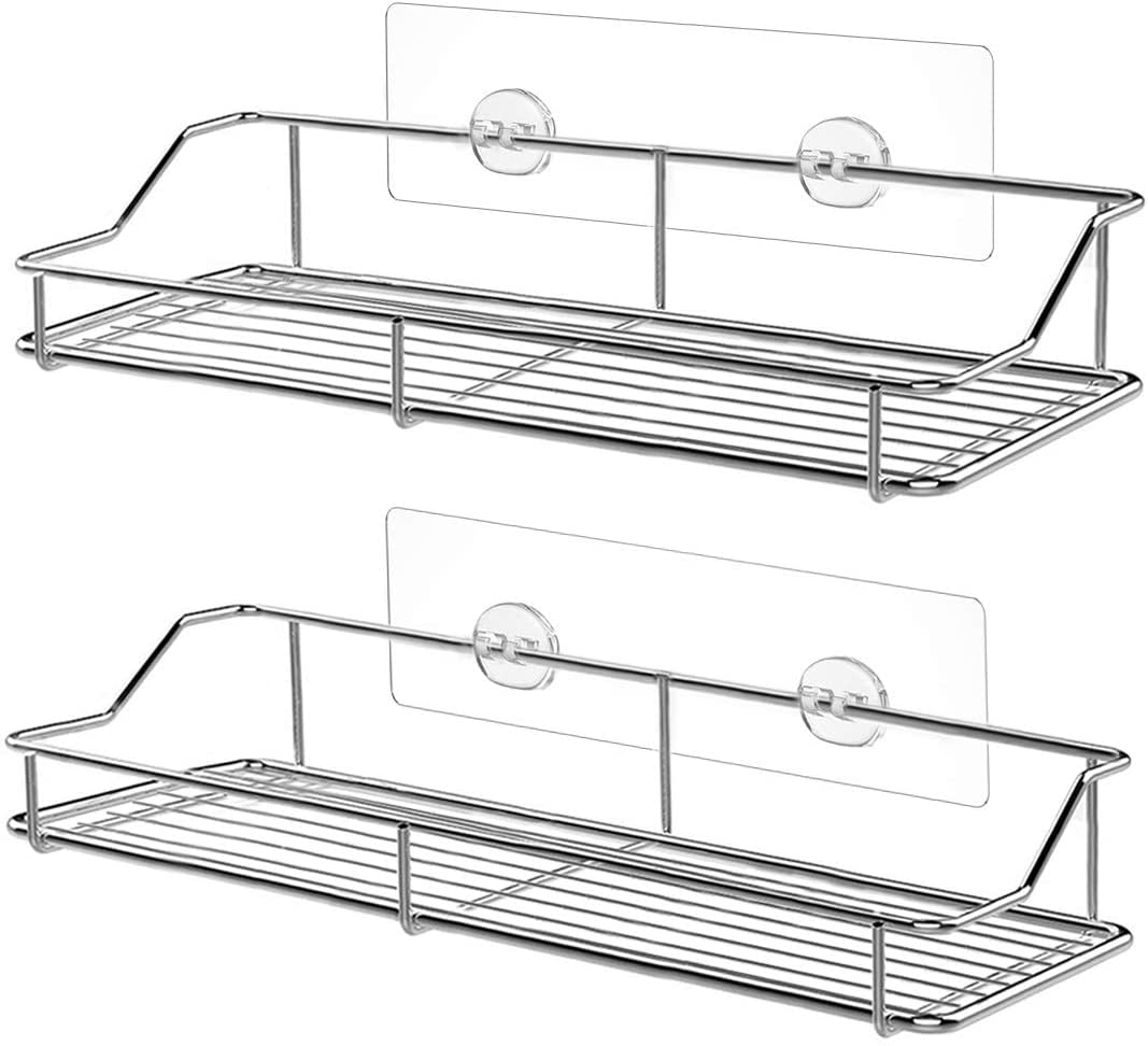 2PCS Kitchen Bathroom Storage Rack Stainless Steel Caddy Shelf Wall Mounted 