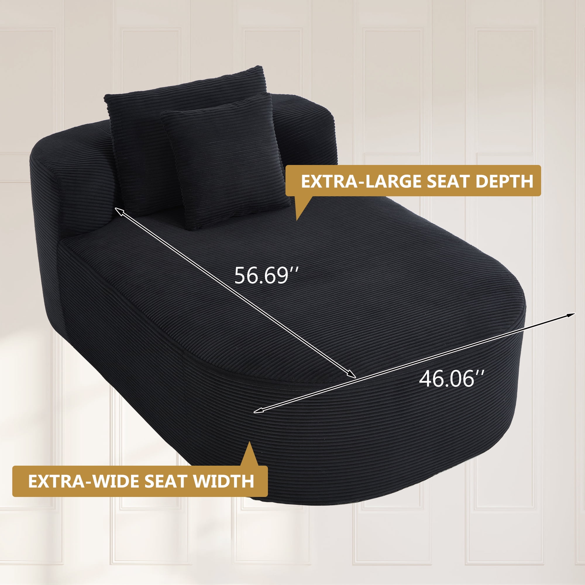 Sleeper Sofa, Chaise Lounge Chair, Oversized Convertible Sofa Bed with Deep Plush Corduroy Seat, No Assembly Required, for Living Room Lounging, Black