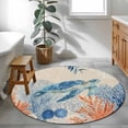 thumbnail image 4 of Sea Corals Turtle Round Area Rugs 3 ft, Summer Beach Sea Stars Retro Linen Texture Washable Small Area Rug with Non-Slip Sturdy Edge Binding Round Front Door Mat Floor Carpet for Entryway, 4 of 9