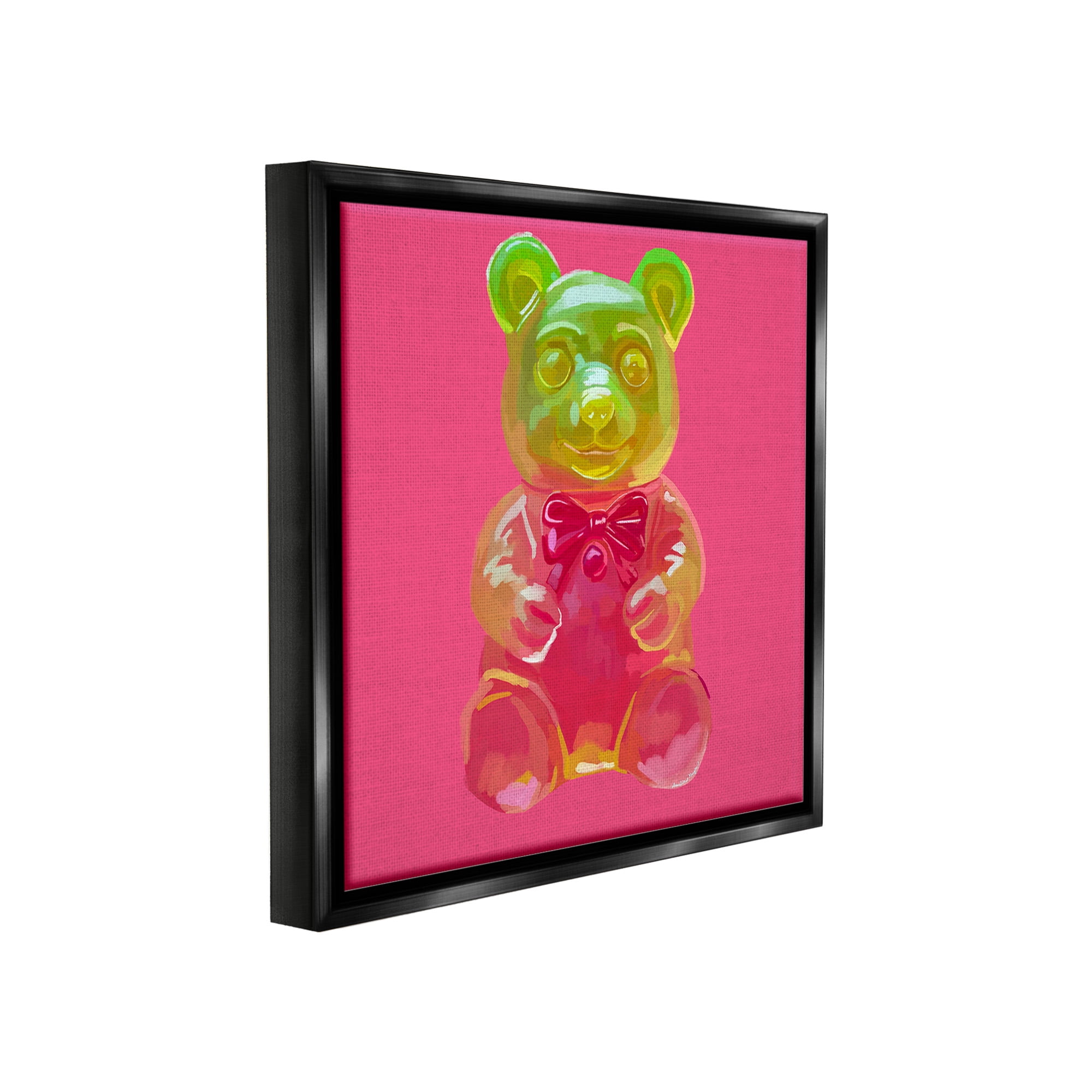 Stupell Industries Candy Bear on Pink Food & Beverage Painting Black Floater Framed Canvas Art Print Wall Art, 25 x 25