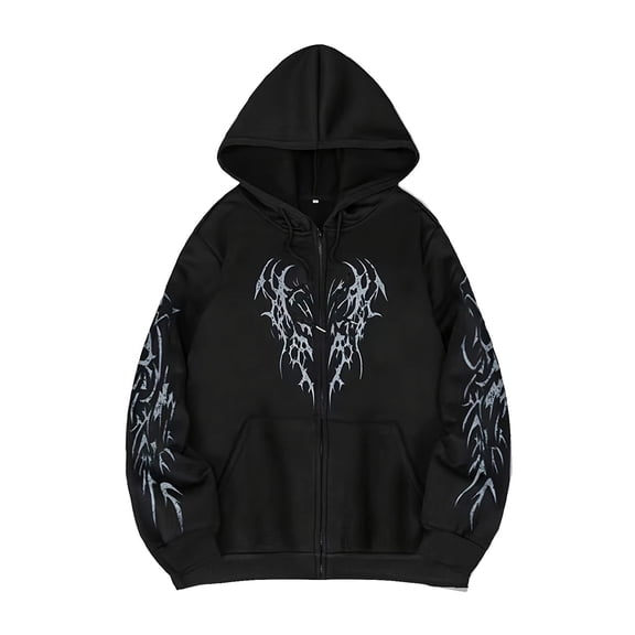 Women Men Y2K Zip Up Hoodie Dark Gothic Trendy Oversized Sweatshirt Punk Grunge Alt Hoodie Outwear