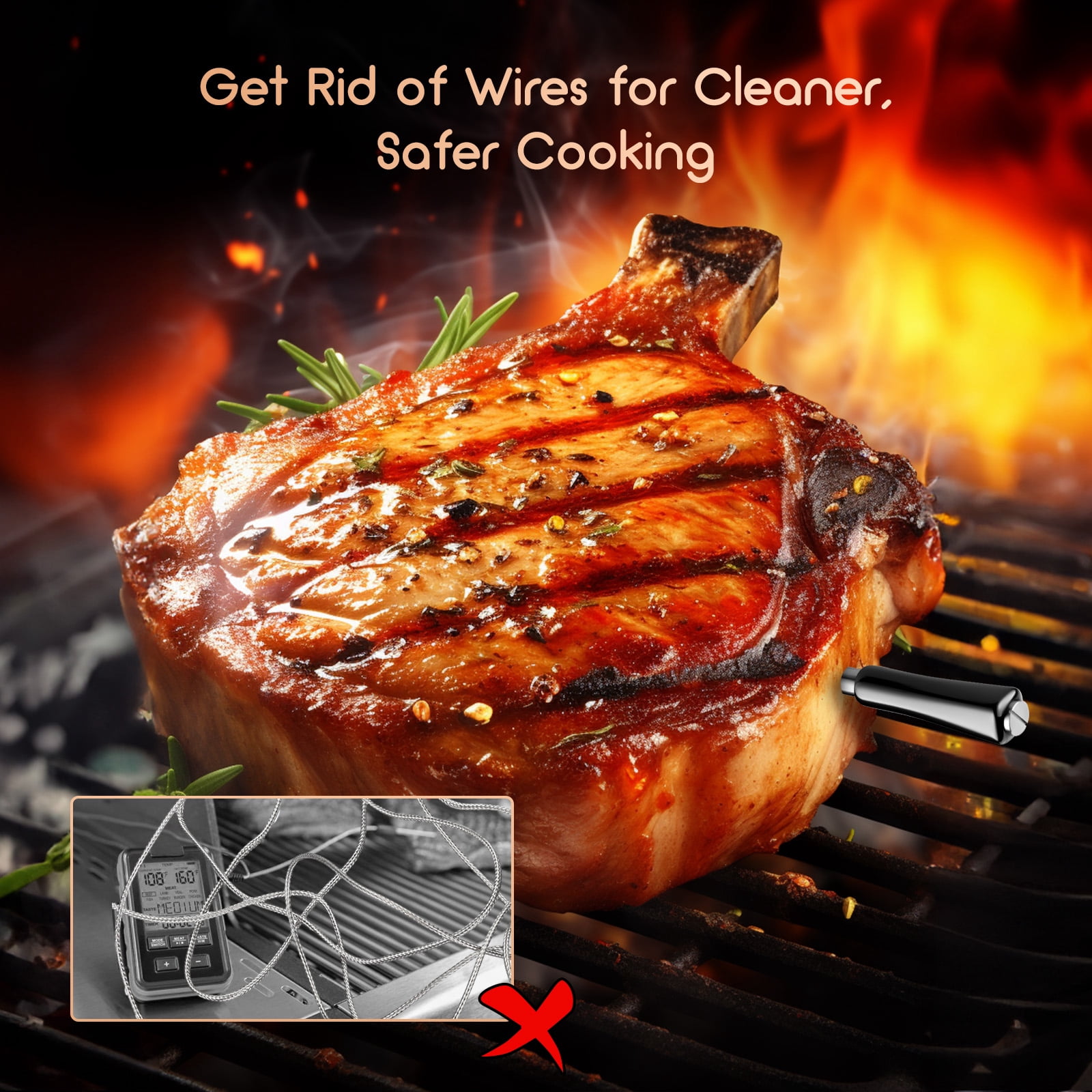 INKBIRD Wireless Bluetooth Meat Thermometer for Grilling and Smoking, App Remote Control, IP67 Waterproof, 25 Hours of Continuous Cooking, Stylish Gift