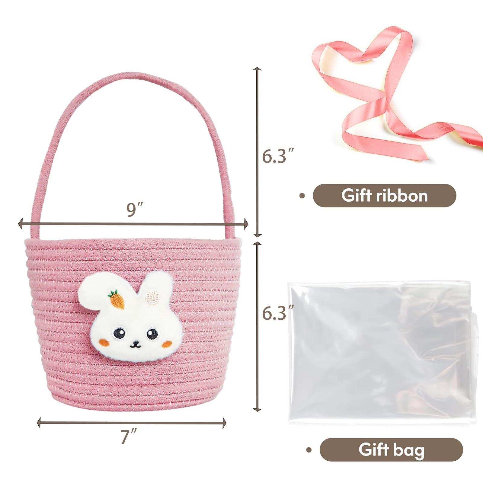 Poschnor Easter Basket for Kids, Easter Bunny Basket with Gift Bags and Ribbons, Woven Cotton Rope Egg Easter Baskets for Girls, Boys, Toddler, Babies, Blue