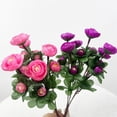 thumbnail image 2 of Clearance | Purple Artificial Camellia Tea Rose Bouquet, 6 Heads Fabric Floral Arrangement with Green Leaves for Home Vase Display Wedding Centerpiece Table Decoration, 2 of 8