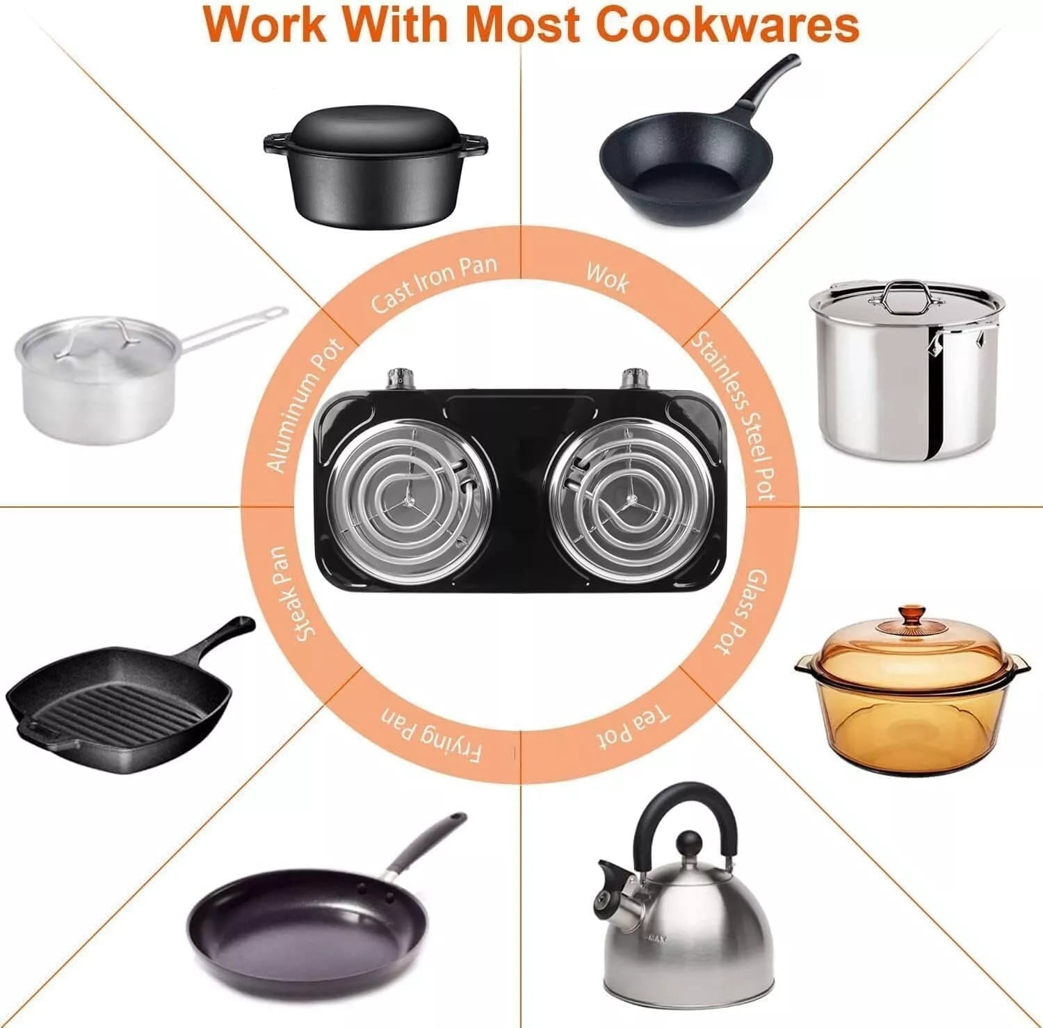 XEENSO 2000W Portable Kitchen Electric Double Burner Hot Plate Cooktop Cooking Stove