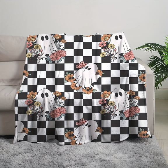 [Halloween All Season Blanket] 1pc Digital Printed Blanket Printed Ghost Flannel Blanket - Soft, scary Multifunctional Blanket Halloween, all season Blanket