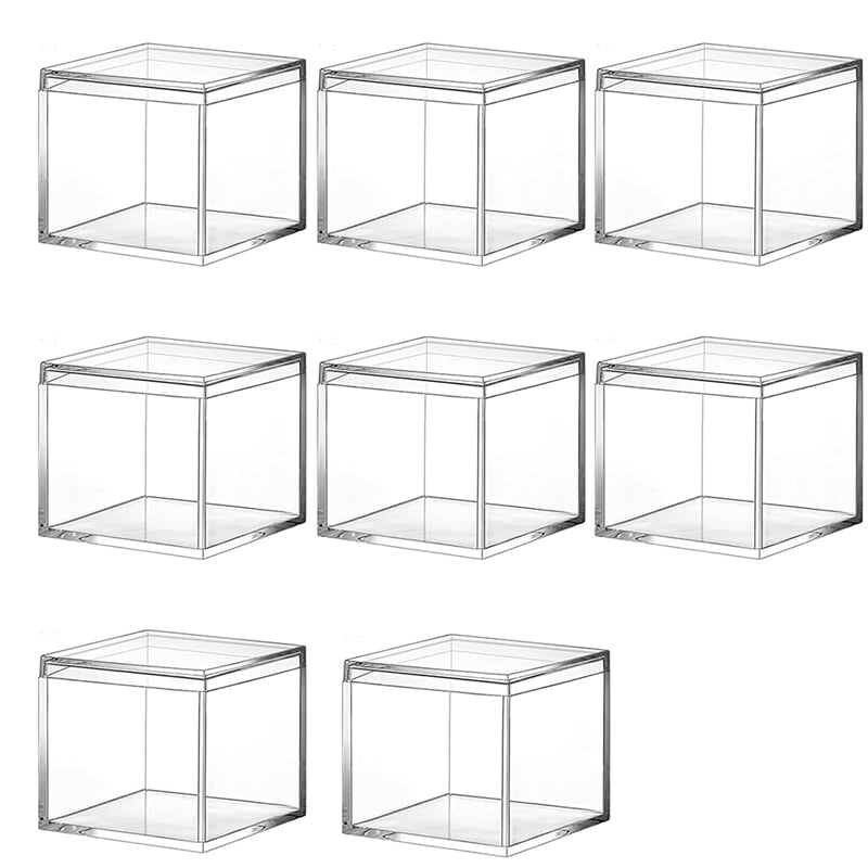 8 Pieces Of Transparent Acrylic Plastic Square Square Jewelry Box Mini