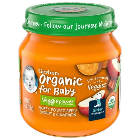 Gerber 2nd Foods Organic for Baby Baby Food, Sweet Potato Apple Carrot Cinnamon, 4 oz Jar (10 Pack)
