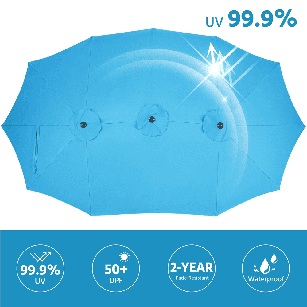 Renwick 13 FT Triple-Size Extra Large Patio Umbrella with Crank, Sky Blue