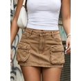 thumbnail image 4 of Womens Brown Non-Stretch Mid-Rise Classic Wash Cargo Pocket Fitted Denim Mini Skirt, 4 of 5