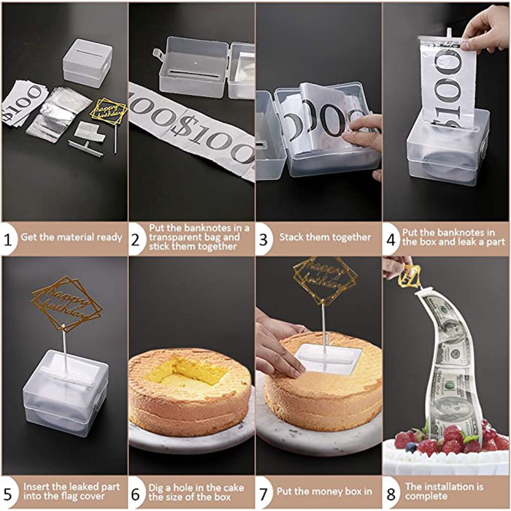 Cake ATM Happy Birthday Cake Topper Money Box Case Funny With 20 Plastic Bags 