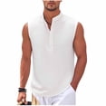 thumbnail image 2 of VgaVtl Big and Tall Men's Tanks Summer Turtleneck T Shirt Men Workout Solid Color Casual White Sleeveless Button Tops, 2 of 6