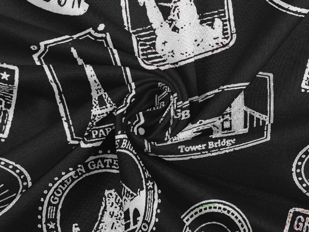 oneOone Rayon Black Fabric Travel Sewing Material Print Fabric By The Yard 56 Inch Wide