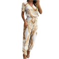 thumbnail image 1 of Ensemble 2 Pcs pour Femmes Été Col Uni Manches Courtes Blouse Haut + Pantalon Ample avec Poches, 1 of 6