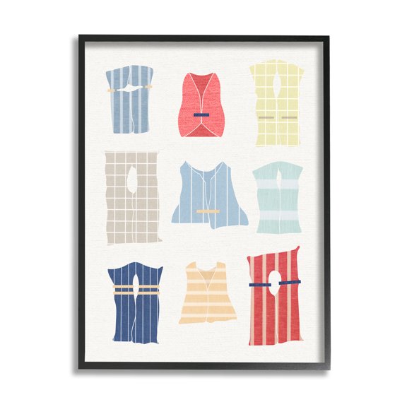 Stupell Industries Modern Life Jackets Beauty & Fashion Painting Black Framed Art Print Wall Art, 24 x 30