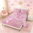 thumbnail image 2 of meiyoeat Pink Glitter Butterfly Monogrammed S Full Size Sheets for Girls, Sparkle Floral Initial Letter Bed Sheets, 4 Pieces, 1 Flat Sheet, 1 Fitted Sheet and 2 Pillowcases, 2 of 6
