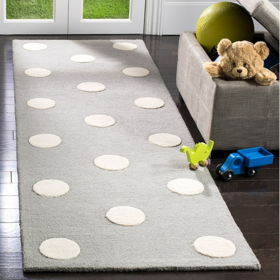 SAFAVIEH Kids Polka Dots Wool Runner Rug, Grey/Ivory, 2'6" x 8'