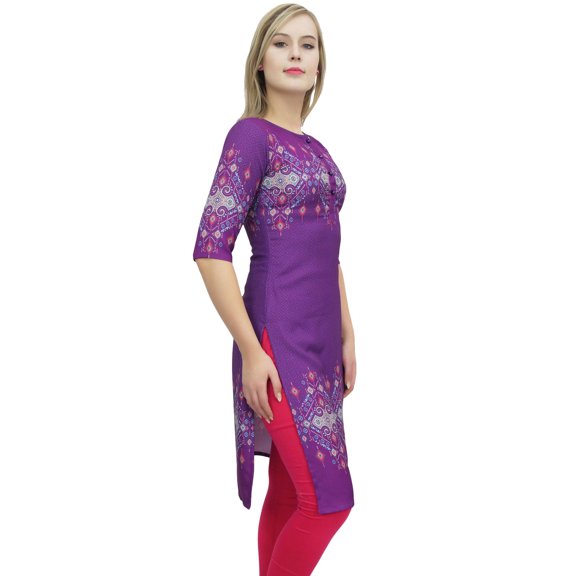 Bimba Women's Tunic 3/4 Sleeve Purple Printed kurti Kurta Ethnic Dress Wear-20