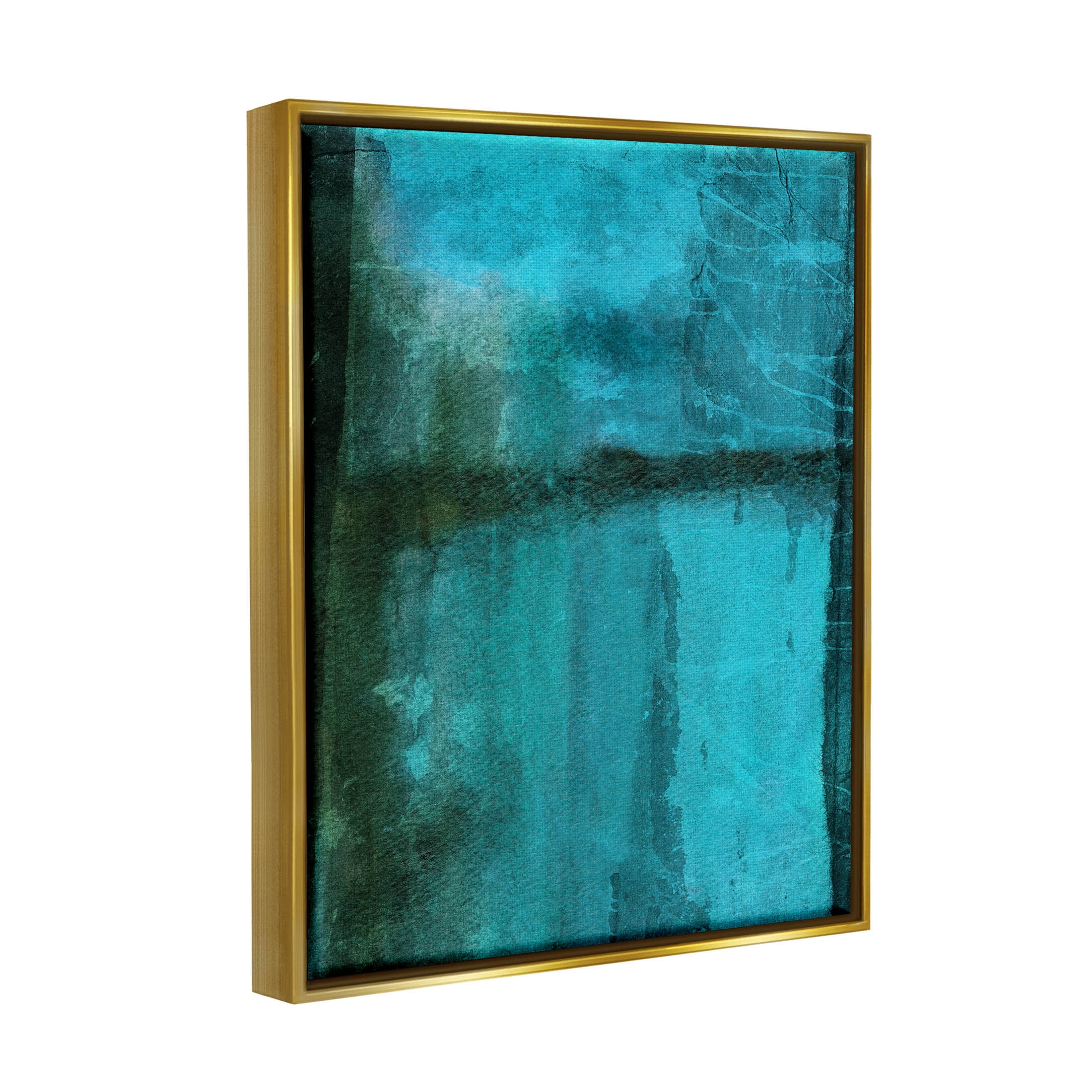 Abstract Blue Lake Landscape Abstract Graphic Art Metallic Gold Framed Art Print Wall Art