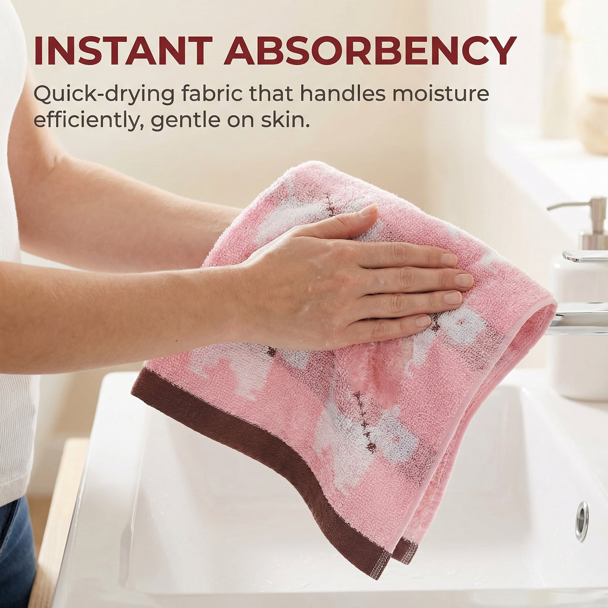 Unique Bargains Animal Pattern Cotton Jacquard Absorbent Hand Towel Pink 29" x 13"