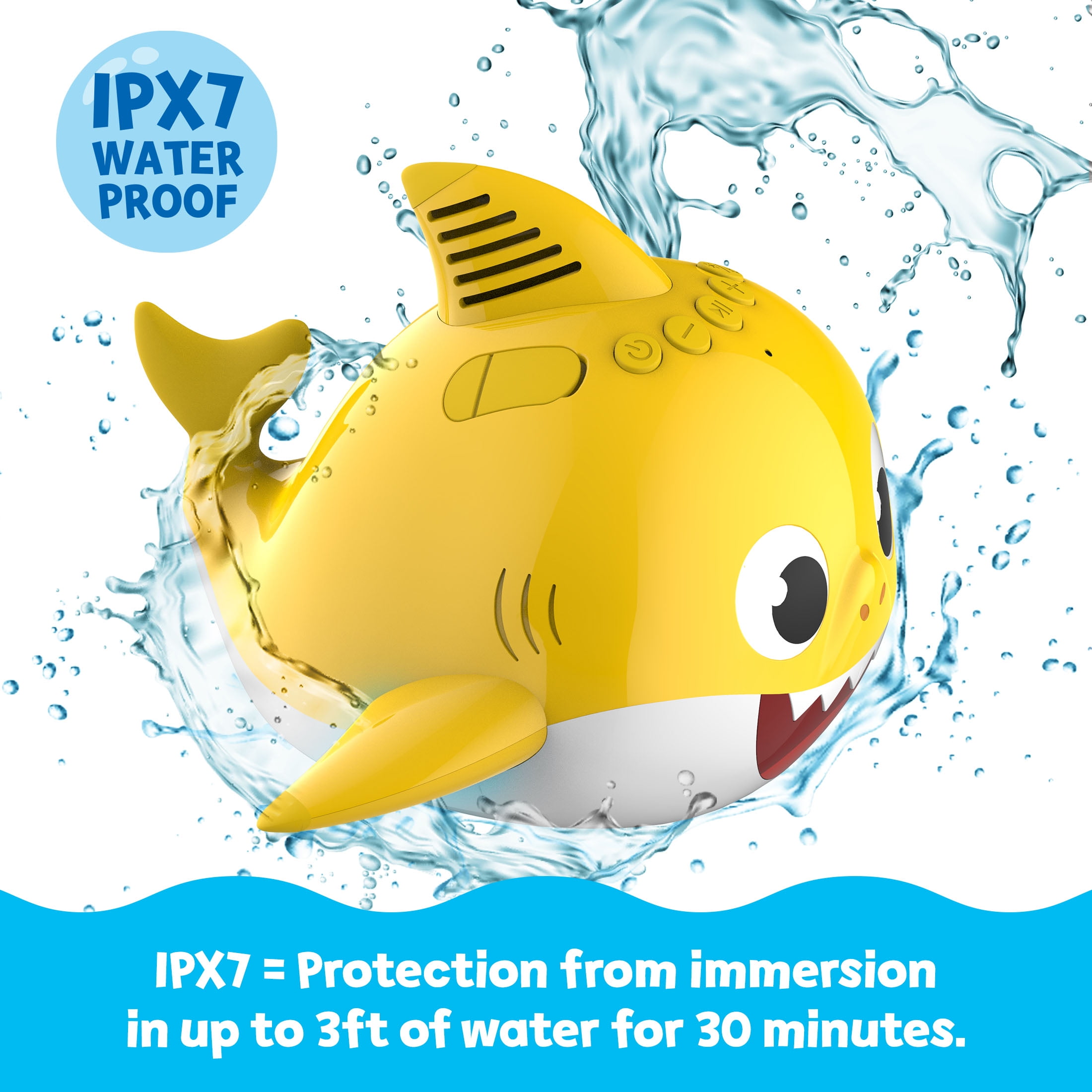 Pinkfong by Baby Shark The Child Floating Waterproof LED Lighting Wireless Bluetooth Portable Speaker, Yellow