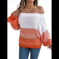 thumbnail image 2 of Suéteres Casuales de Punto A Crochet con Hombros Descubiertos y Bloques de Color para Mujer, Modernos, con Mangas Abullonadas, Cálidos y Abrigados. Naranja S, 2 of 10