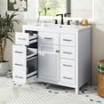 thumbnail image 2 of EUROCO 36" Bathroom Vanity with Sink Bathroom Vanity Cabinet with Multifunctional storage space, Solid Wood Frame, 5 Drawers and 1 Door, White, 2 of 8
