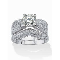 PalmBeach Jewelry 3.21 TCW Round Cubic Zirconia Two-Piece Bridal Set in Gold-Plated or Platinum-Plated Sterling Silver