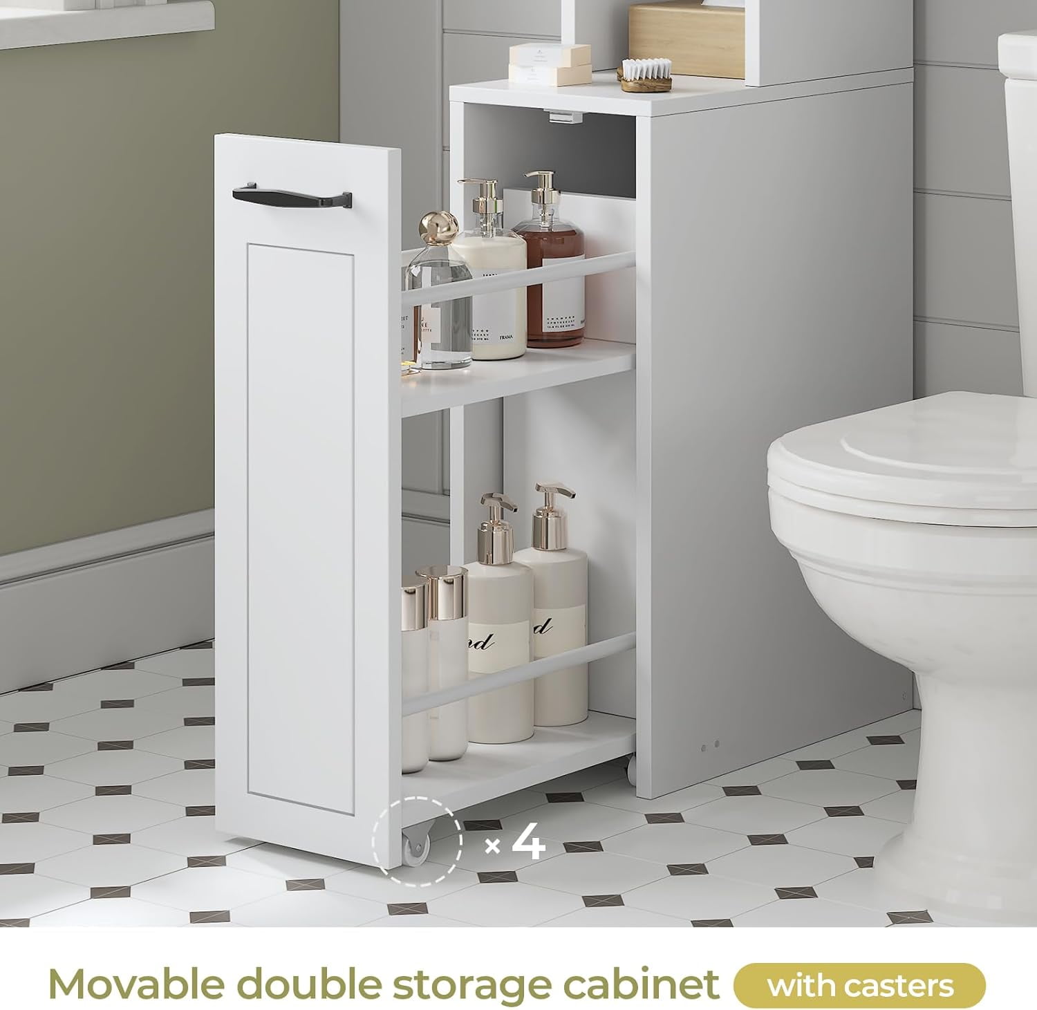Over The Toilet Storage Cabinet with Pulley Small Bathroom Storage Cabinet