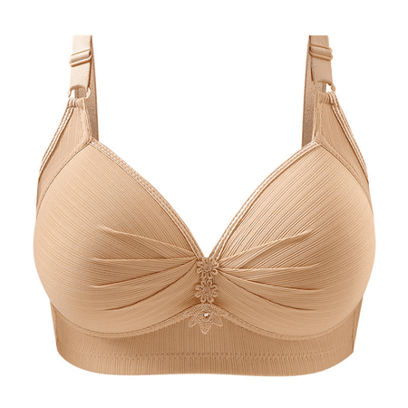 Fulorrnie Bras for Women Full Coverage No Underwire Comfort Supportive Front Closure V Neck T Shirt Balconette Bra Beige 48