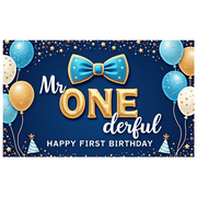 Yatrandify Blue Bow Tie Happy Birthday Banner Mr ONE derful First Birthday Celebration for Baby Boy Indoor Party Photo Shoot
