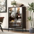 thumbnail image 2 of Euroco Modern LED Lighted Glass Display Cabinet with Drawers and Aluminum Frame Doors, 4 Adjustable Glass Shelves, 39.8” Wide Showcase, 2 of 9