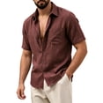 thumbnail image 2 of Bxsruta Men's V-Neck Casual Short Sleeve Button Down Shirt Lightweight Polyester Daily Wear with Chest Pocket, 2 of 8