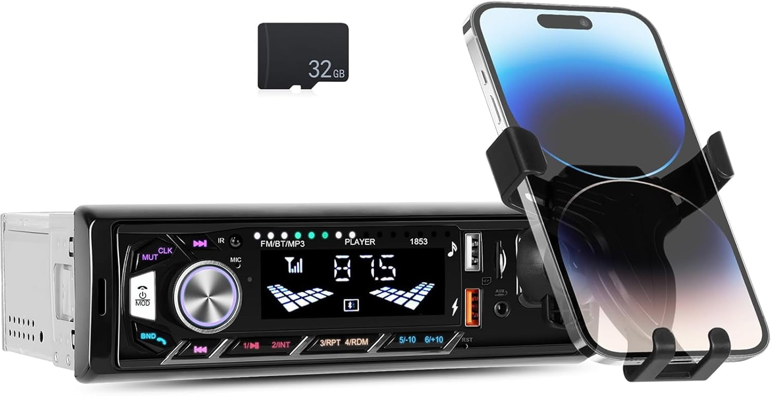 Power Acoustik Single DIN Car Stereo, Head Unit Audio Radio