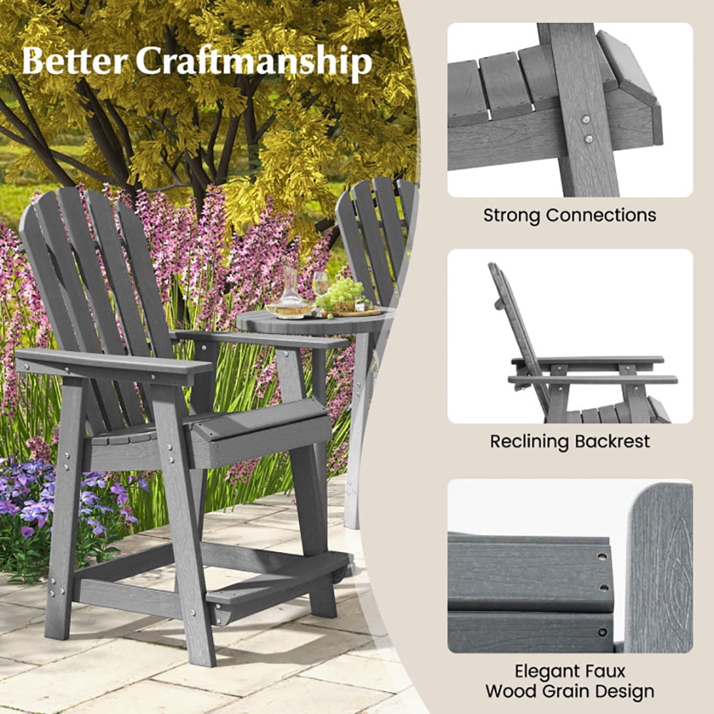 Aimee Lii HDPE Patio Chair with Armrest and Footrest for Indoor Outdoor, Outdoor Patio Furniture, Gray