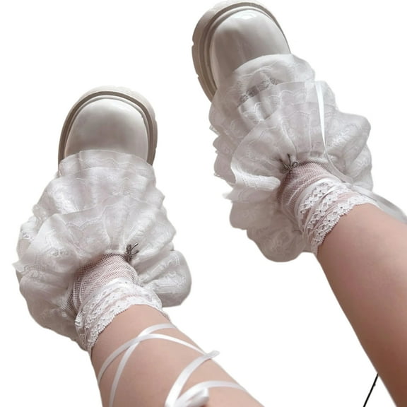 Women Ruffle Lace Leg Warmer Flared Boot Cuffs Over the Calf Socks Summers Mesh Leg Sleeves 90s Harajuk Streetwears