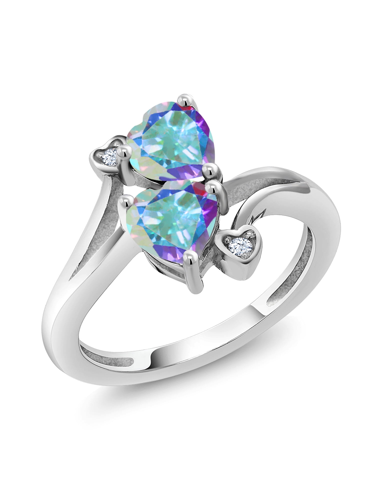 Gem Stone King 925 Sterling Silver Mercury Mist Mystic Topaz Women Engagement Ring (1.93 Ct Heart Shape)