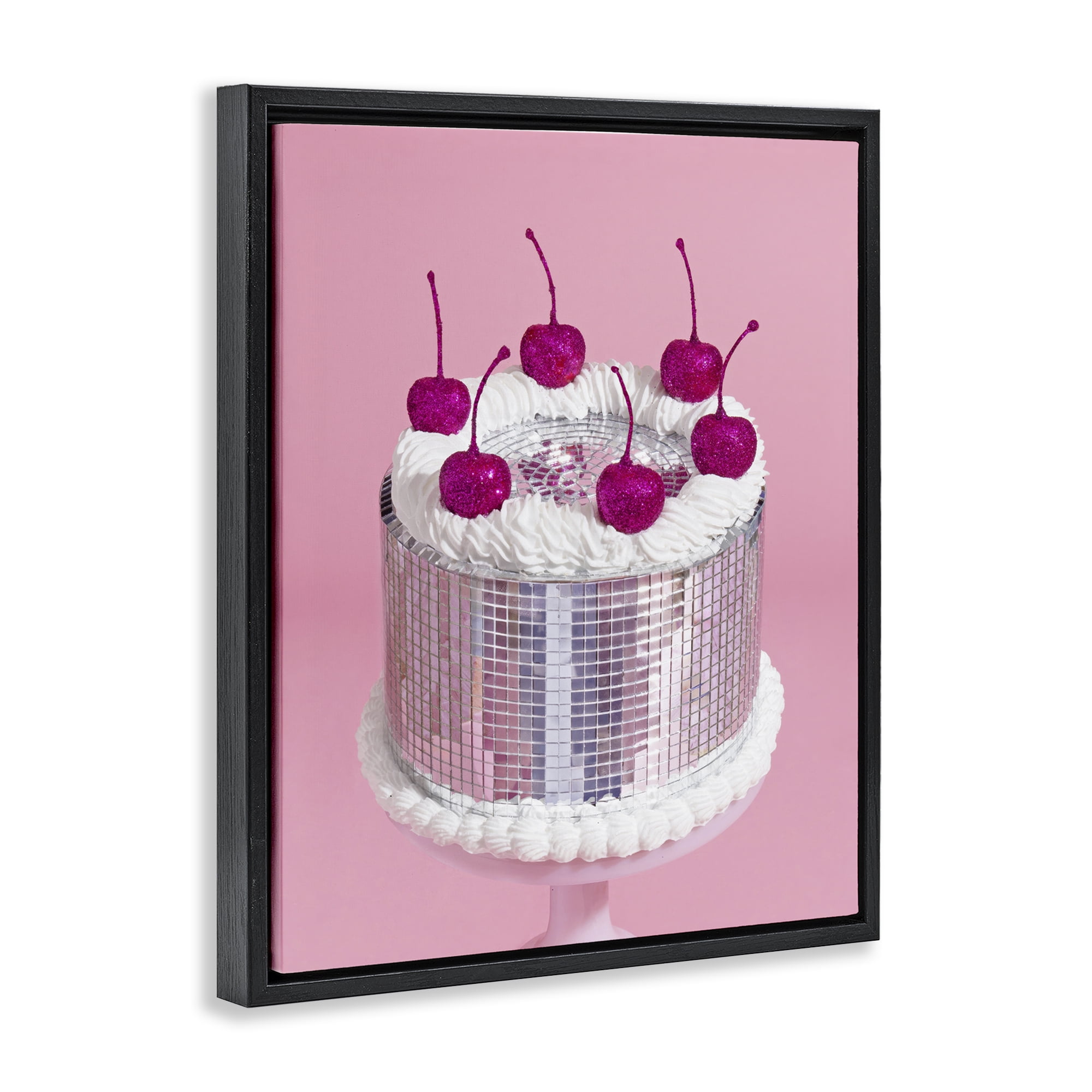 Stupell Industries Disco Pattern Cake Food & Beverage Painting Black Floater Framed Canvas Art Print Wall Art, 25 x 31