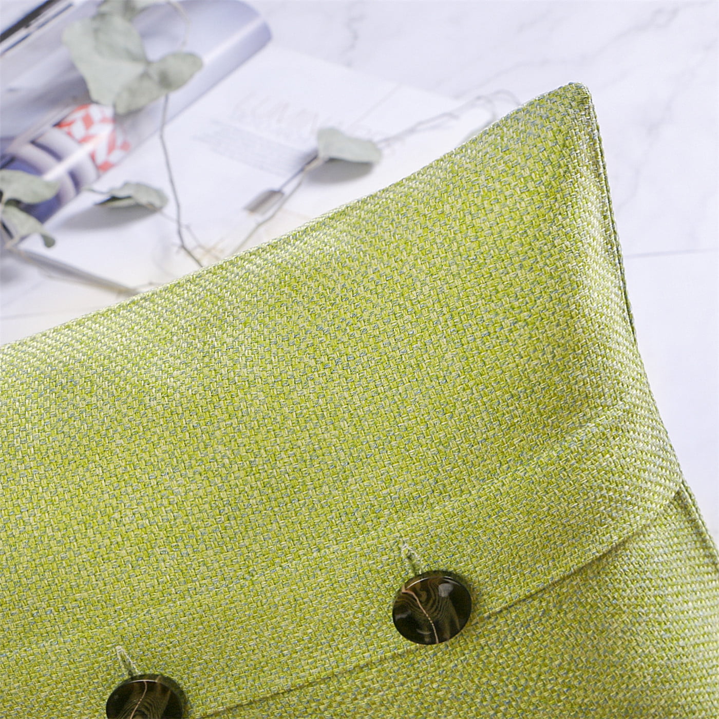 Phantoscope Triple Button Cotton Blend Series Decorative Throw Pillow, 22" x 22", Yellow Green, 2 Pack
