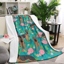 German Shepherd Dog and Flower Blanket,Comfortable Soft Flannel Throw Blanket,All Season,Warm Lightweight Blankets for Sofa Bed Couch Living Room Chair,40"x50"(100x130cm)