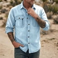 thumbnail image 6 of Men's Casual Button Down Shirt Long Sleeve Turndown Collar Solid Polyester Zipper Closure Pockets Daily Work Office Business | Zenithor,Light Blue M, 6 of 6