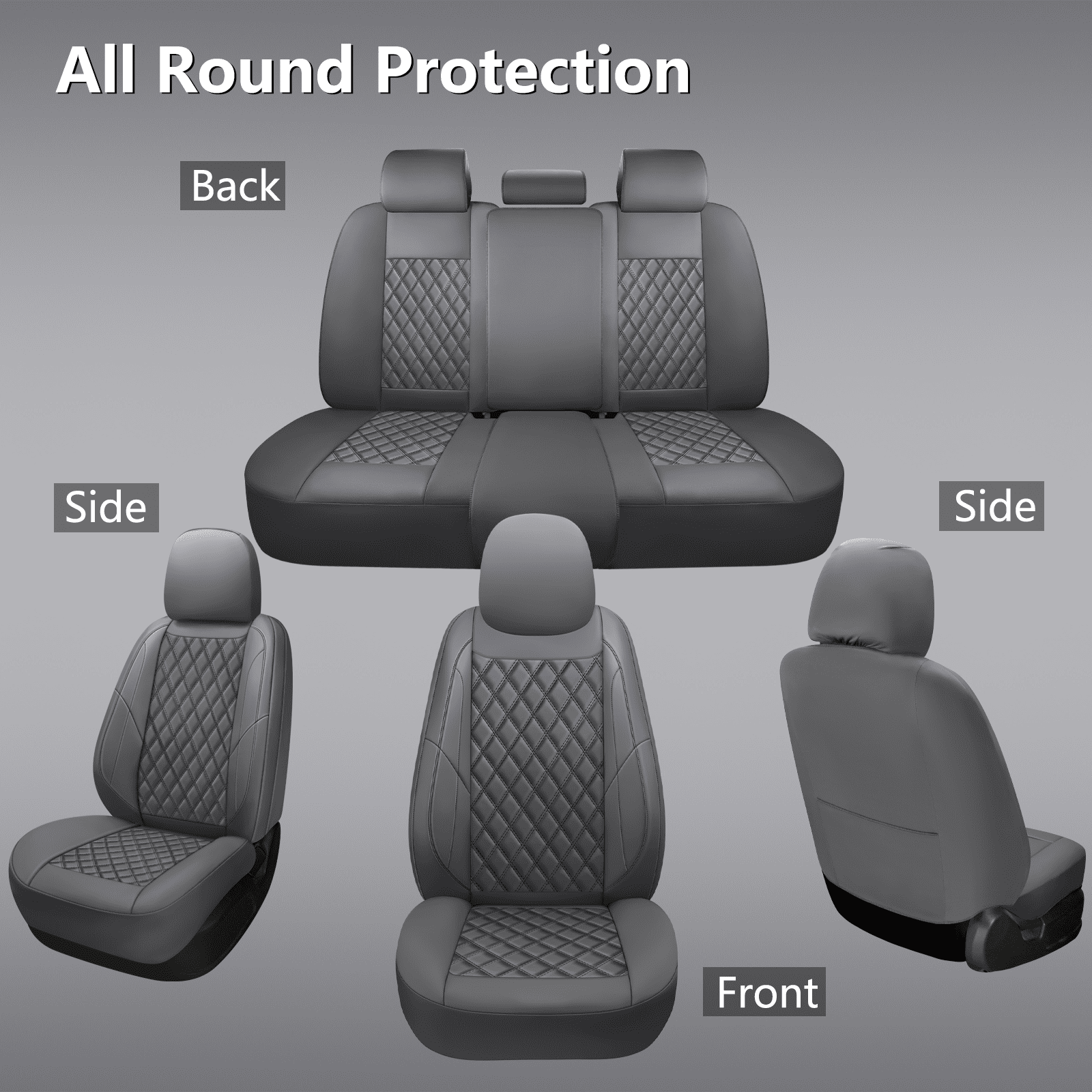 NS YOLO Premium Leather Car Seat Covers Front, Universal Fit for Cars, Trucks & SUVs, Waterproof Car Seat Cushion, Front Seat Protector, Gray