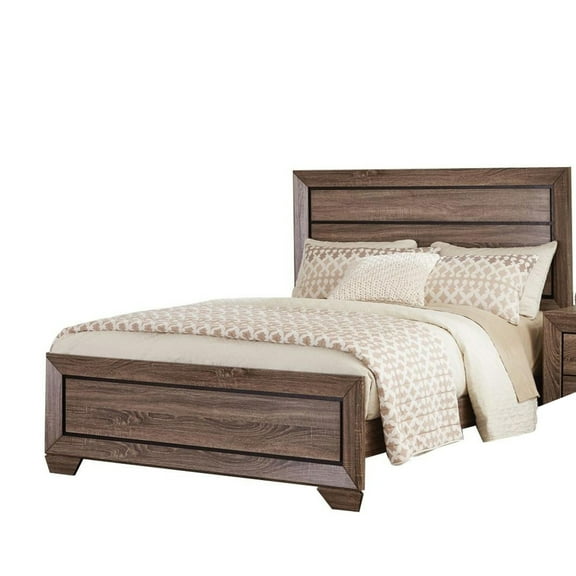 Transitional Style Eastern King Bed with Plank Headboard Taupe Brown - Saltoro Sherpi
